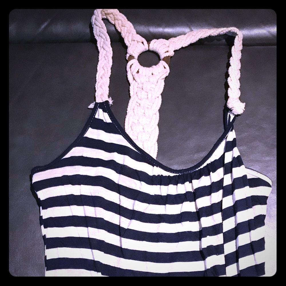Crochet navy & white tank top